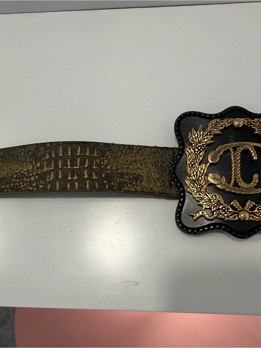 Just Cavalli Gold and Black Distressed Women's Belt